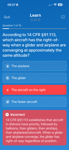 Rudder — quiz question with instant answer feedback